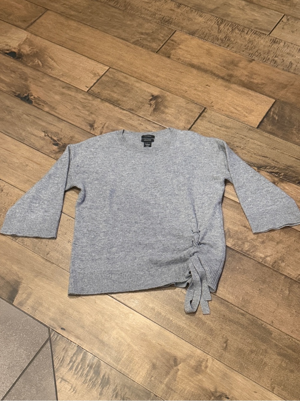 Wool Cashmere Blend S Grey Knit Tie-Side Women's Sweater
